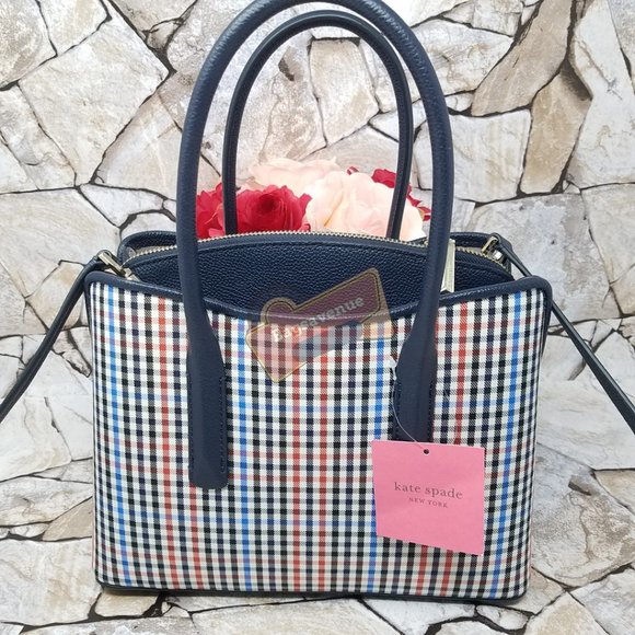 Multi Margaux Blue Plaid Satchel Kate Spade Crossbody Checkered Authentic NWT - Picture 3 of 16